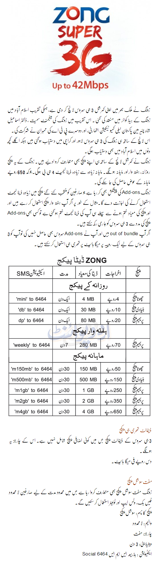 Zong introduced Cheapest 3G Packages in Pakistan